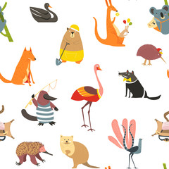 Naklejka premium Wild Australian animals and birds seamless pattern wildlife