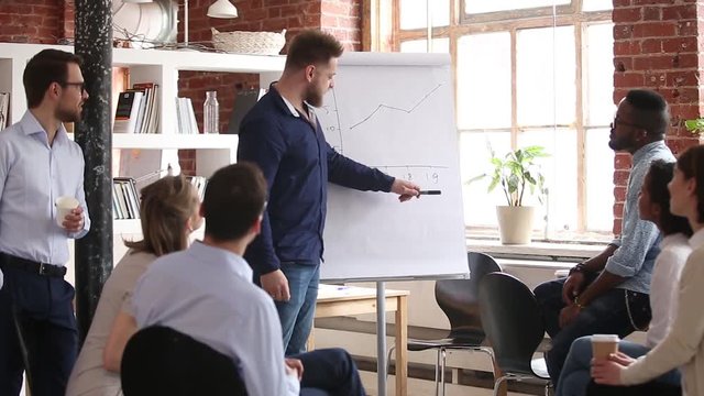 Diverse company staff participating in corporate training in board room