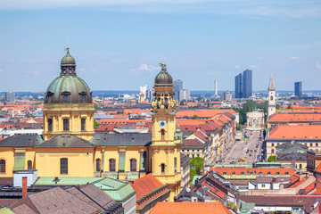 Fototapeta premium view of Theatine Church and Odeonsplatz in Munich 