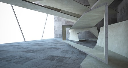 Abstract white and concrete interior. 3D illustration and rendering.