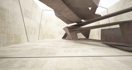 Abstract white and concrete interior. 3D illustration and rendering.