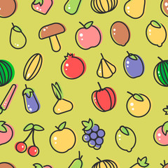 Fruit and berry mushrooms and vegetables seamless pattern farm food