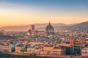 Fototapeta na wymiar Sunset view of Florence cityscape with Santa Maria del Fiore Duomo, Cathedral