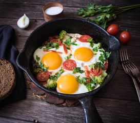 Fried eggs with vegetables, Breakfast