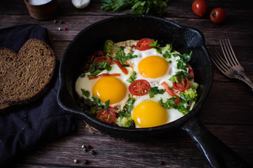 Fried eggs with vegetables, Breakfast
