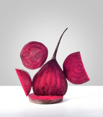 Natural Red Beet Vegetable Composition, vitamins vegan volumetric view front.