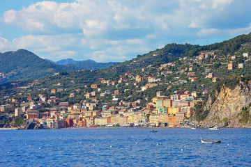 Fototapeta na wymiar Camogli, seafront of the city with its colorful houses, Liguria, Italy