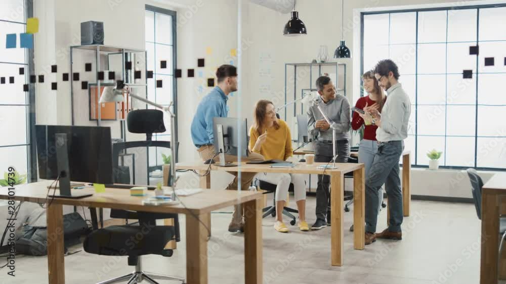 Poster in the stylish office: diverse group of business colleagues have meeting. multi ethnic team of busin