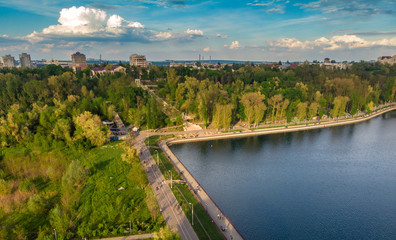 Obraz premium Aerial panoramic shot of Chisinau city with Valea Morilor park. Moldova