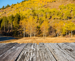 Naklejka na ściany i meble Highway at autumn sunny day in Rocky Mountain National Park. Colorado, USA.