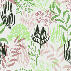 Ocean corals seamless pattern., Caribbean staghorn and pillar corals diversity.