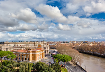 Fototapeta na wymiar Rome skyline view from Castle of the Holy Angel (Castel Sant'Angelo) in Italy