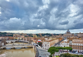 St. Peter's cathedral in Vatican view from Castle of the Holy Angel (Castel Sant'Angelo) in Rome,...