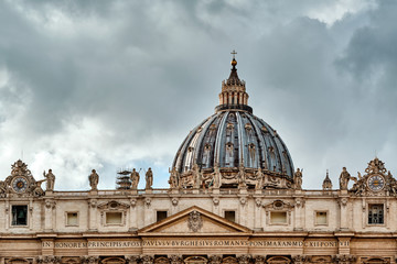 St. Peter's cathedral in Vatican view from Via della Conciliazione (Road of the Conciliation) in Rome, Italy