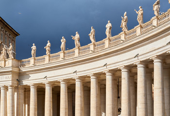 Fototapeta na wymiar Saint Peter's Square details, columns and sculptures in Vatican