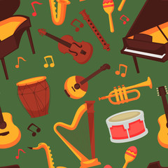Musical instruments seamless pattern music and art classic or jazz