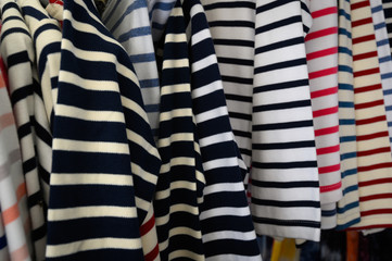 Classic French maritime=style jumpers on sale in Paris
