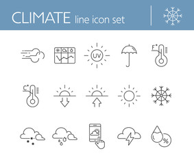 Climate icon set. Temperature, sun, sunshine. Summer concept. Can be used for topics like weather, meteorology, precipitation