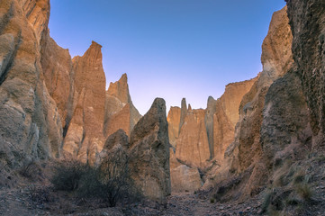 Famous tourists destination Omarama Clay Cliffs sandstone rock formation