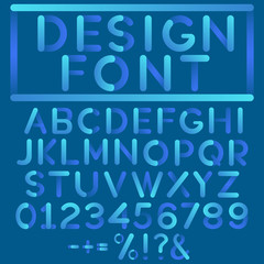 Creative design alphabet, numbers and symbols. Abstract vector elements for corporate identity emblem, label or icon.Vector illustration