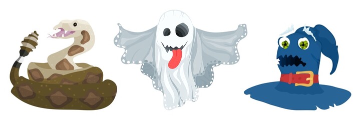 spooky snake hat characters in cartoon halloween