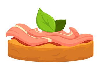 Bread slice with tuna slice fish meat and mint leaf