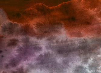 Abstract background. Hand-painted. Orange, brown, grey texture. Watercolor painting, splashes, drops of paint, paint smears. Design for backgrounds, wallpapers, covers and packaging