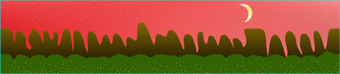 Coral sky, and mountains landscape. 