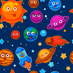 Solar system planets sun in galaxy cosmos characters vector