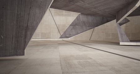 Abstrakter Innenraum aus braunem und beigem Beton. 3D-Darstellung und -Rendering. © SERGEYMANSUROV