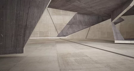 Abstrakter Innenraum aus braunem und beigem Beton. 3D-Darstellung und -Rendering. © SERGEYMANSUROV