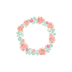 Watercolor Floral Wreath Isolated On A White Background Hand Drawn Illustration