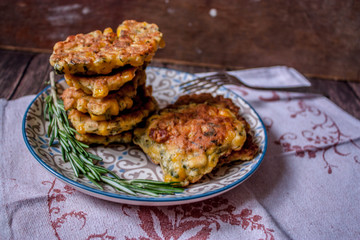 Corn pancakes on wooden background