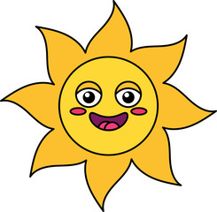 Happy sun emoji outline illustration