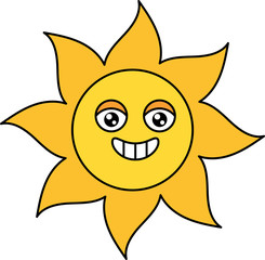 Cheerful sun emoji outline illustration