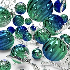 white background with colorful 3d glass marbles