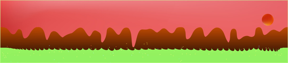 Coral sky, and mountains landscape. 