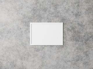 White horizontal picture frame on the background of a concrete wall. Grunge interior. 3D rendering.