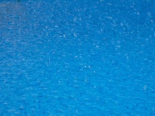 Lluvia cayando en el agua de una piscina; tormenta sobre una piscina