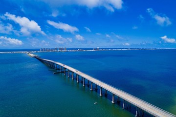 Fototapeta na wymiar Aerial of Navarre Beach Bridge on a Gorgeous Day