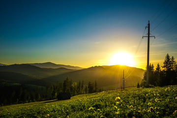 Houses on the background of the beautiful Carpathian forests.