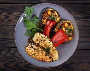  grilled steak with vegetables on a plate