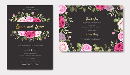 elegant wedding card design with beautiful roses wreath template