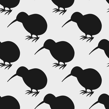 Kiwi bird seamless black pattern.