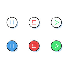 Six buttons for media player. Symbols in simple line style. Outline cell phone vector for for website and app.