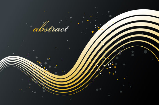 Abstract Golden Lines In 3D Motion Dimensional Perspective Vector Background, Gold Elegant Curvy Light Stripy Design Element, Luxury Theme Template For Ads.