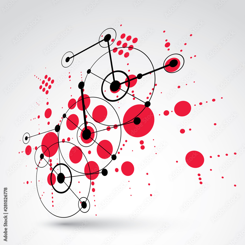 Poster 3d vector bauhaus abstract background made with grid and overlapping simple geometric elements, circ