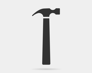 Hammer icon vector black and white silhouette. Tool symbol isolated on background.