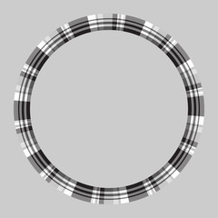 Round frame vector vintage pattern design template. Circle border designs plaid fabric texture. Scottish tartan background for collage art, gif card, handmade crafts.