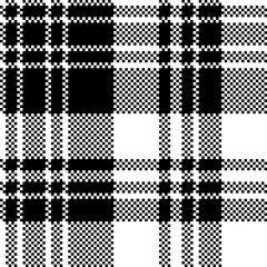 Pixel check fabric texture black white seamless pattern